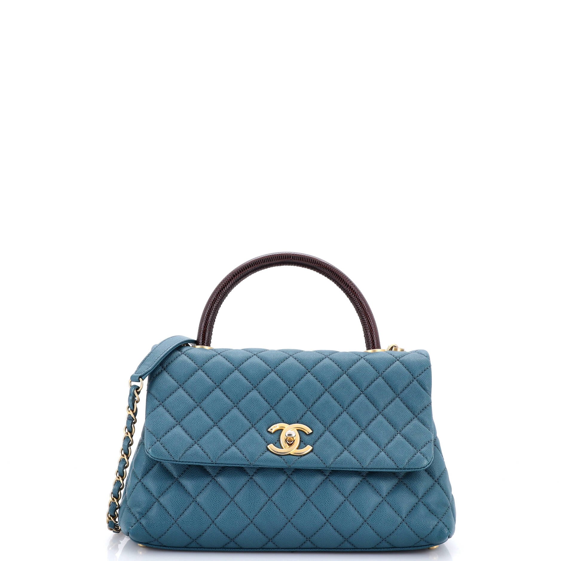 Coco Top Handle Bag Quilted Caviar with Lizard Small