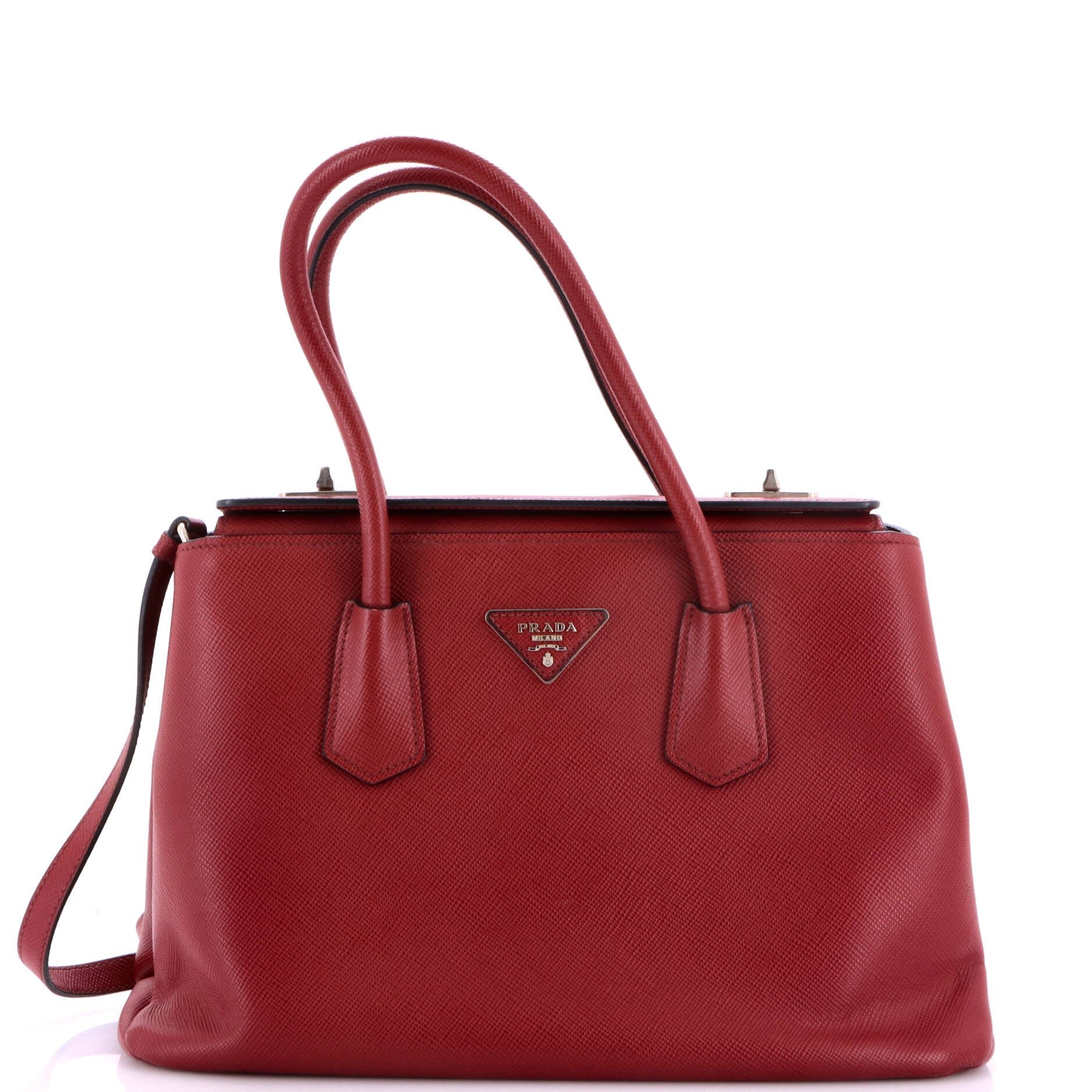Turnlock Cuir Twin Tote Saffiano Leather Small