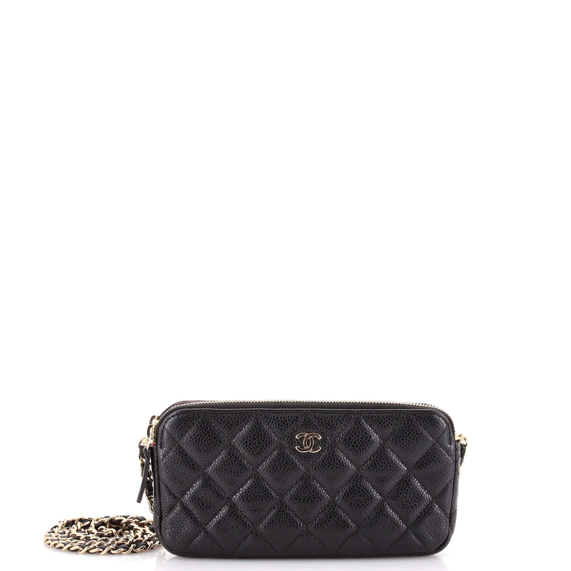 Chanel Double Zip Clutch with Chain Quilted Caviar
