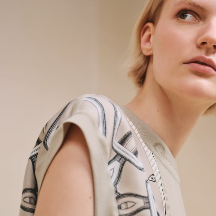 Beige Glaise "Effet Kaleidoscope" Short-sleeve Twillaine Sweater