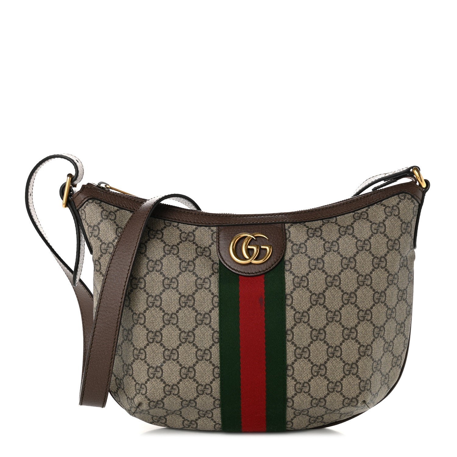 Gucci GG Supreme Monogram Web Small Ophidia Half Moon Hobo Brown