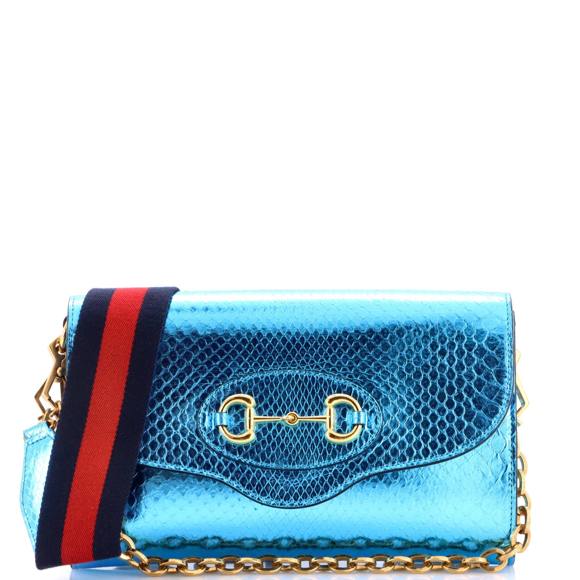 Horsebit 1955 Curved Flap Shoulder Bag Python Small