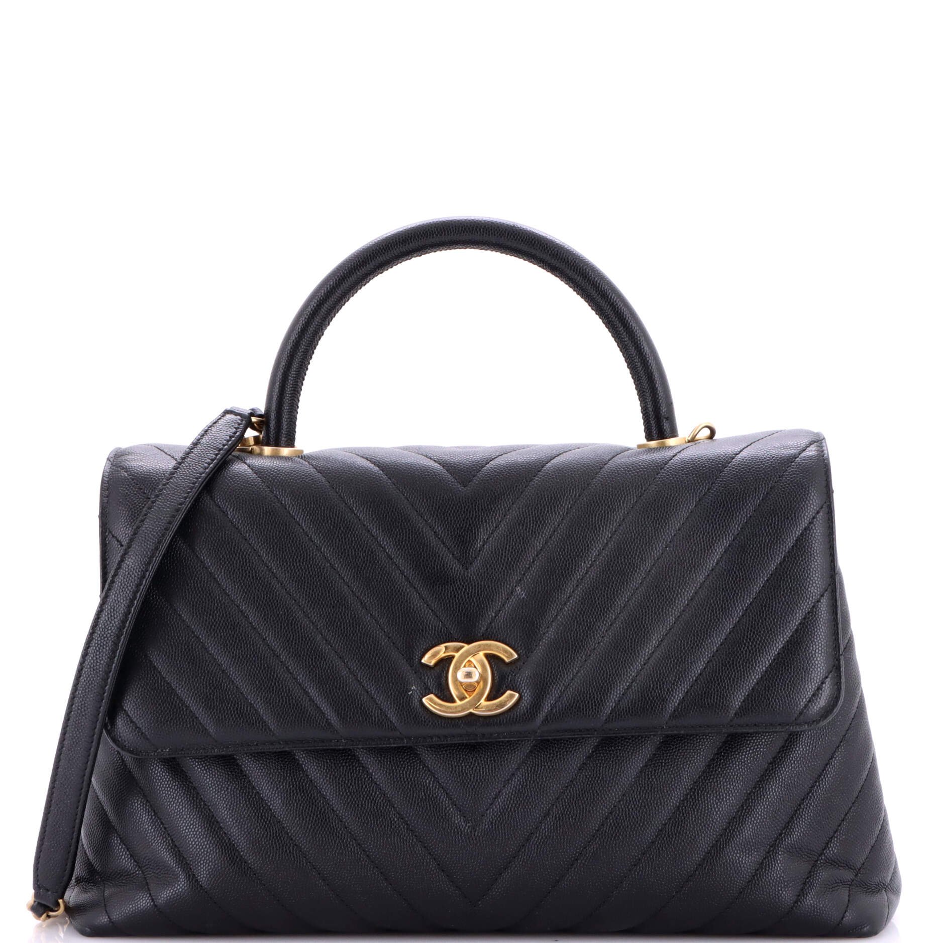 Coco Top Handle Bag Chevron Caviar Medium