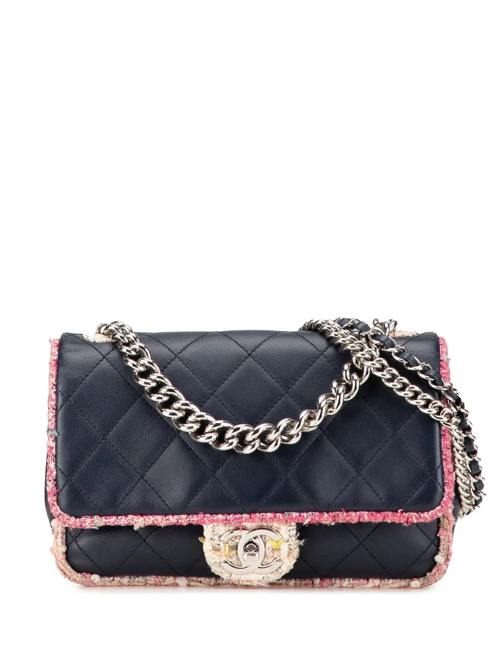 2019 Quilted Lambskin and Tweed Elegant Trim Flap satchel