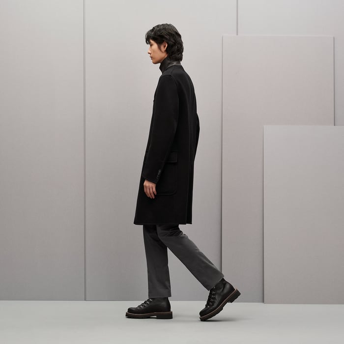 Noir Emile Cashmere Coat With Leather Details