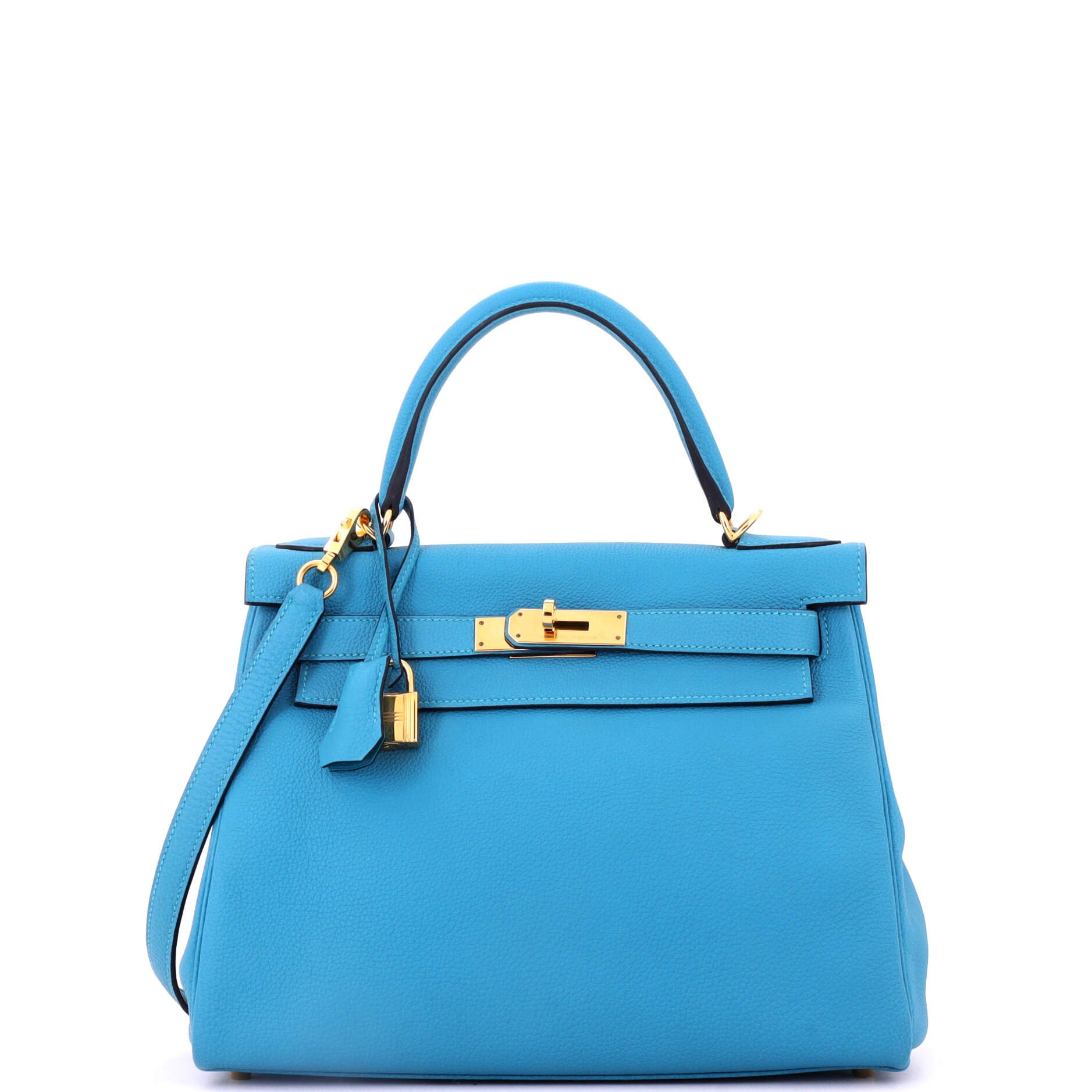 Hermes Kelly Handbag Turquoise Togo with Gold Hardware 28