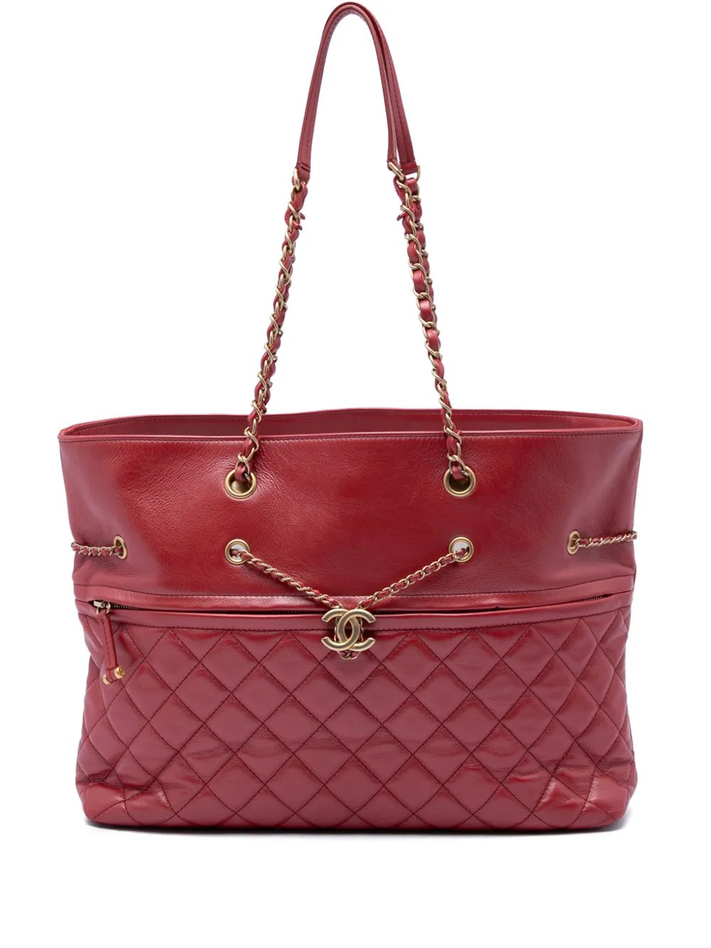 2019 CC Quilted Calfskin Front Zip Drawstring Chain tote bag