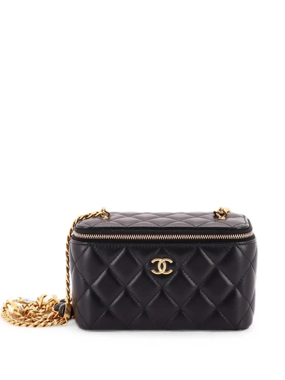 Classic Vanity Case with Resin Pearl Chain Quilted Lambskin Small clutch bag