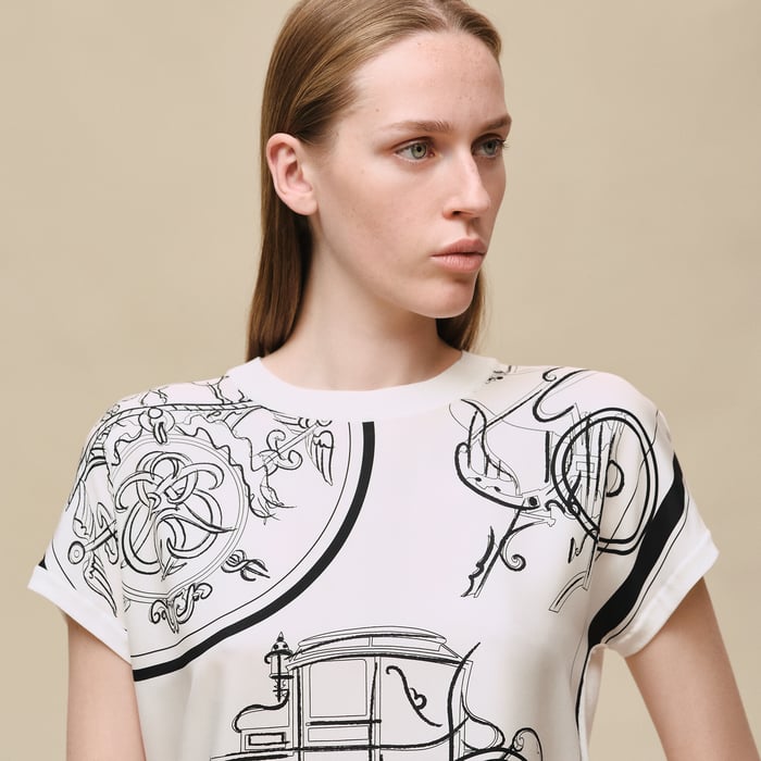 Blanc Nacre "Ex-libris a Main Levee" Short-sleeve Twillaine Sweater