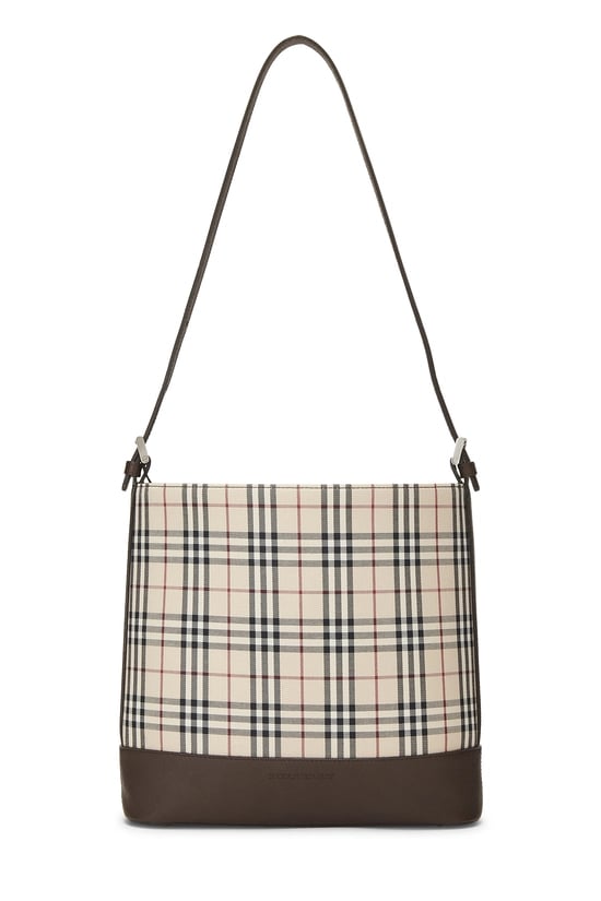 Brown House Check Jacquard Bucket Shoulder Bag Small
