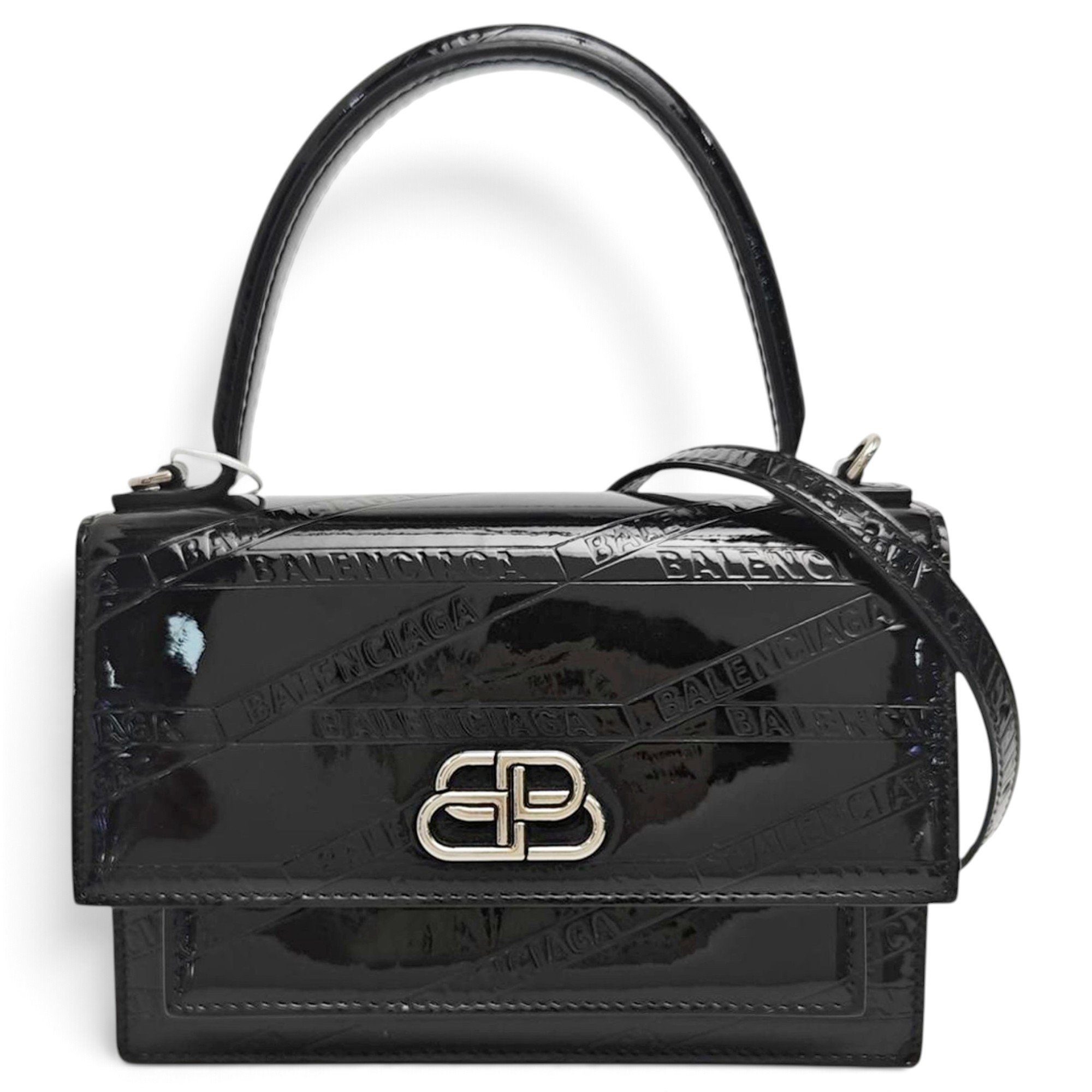 Sharp patent leather handbag