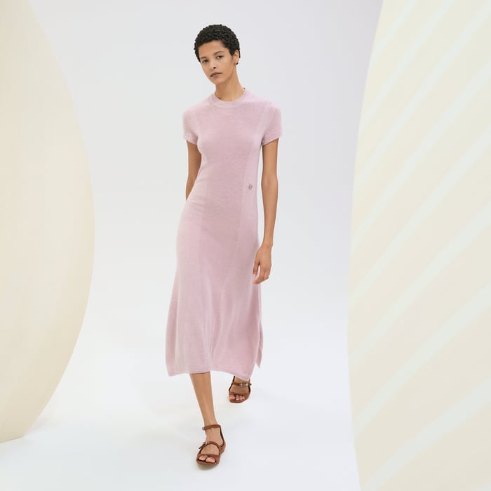 Short-sleeve long cashmere dress