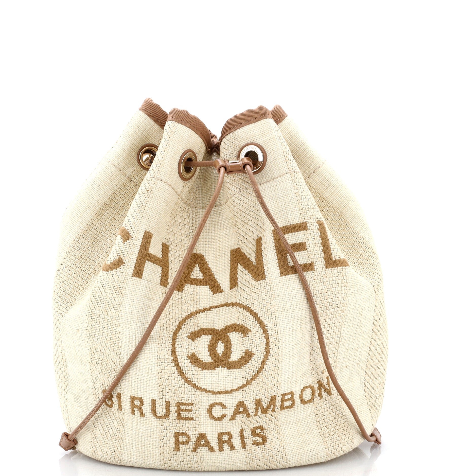 Deauville Drawstring Bucket Bag Striped Raffia Medium