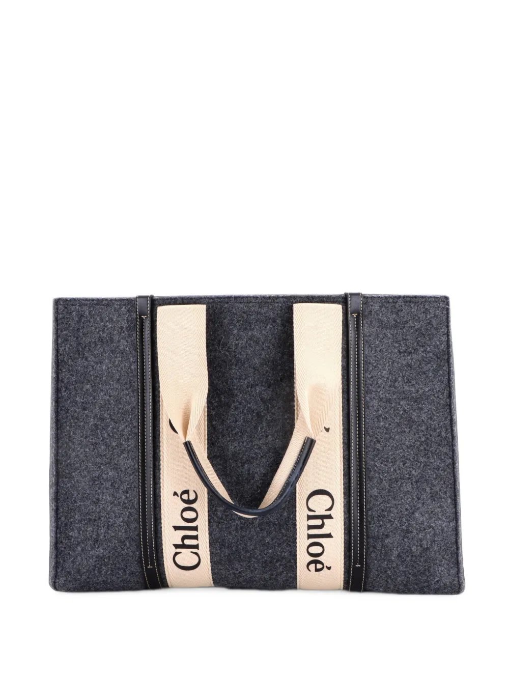 Woody Recycled Felt with Leather and Canvas Large tote bag