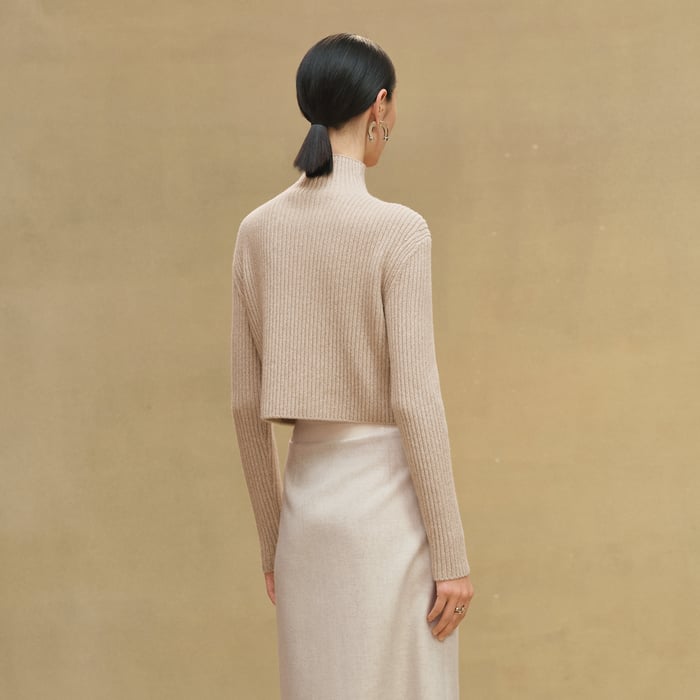 Beige Camel Long-sleeve Cropped Sweater