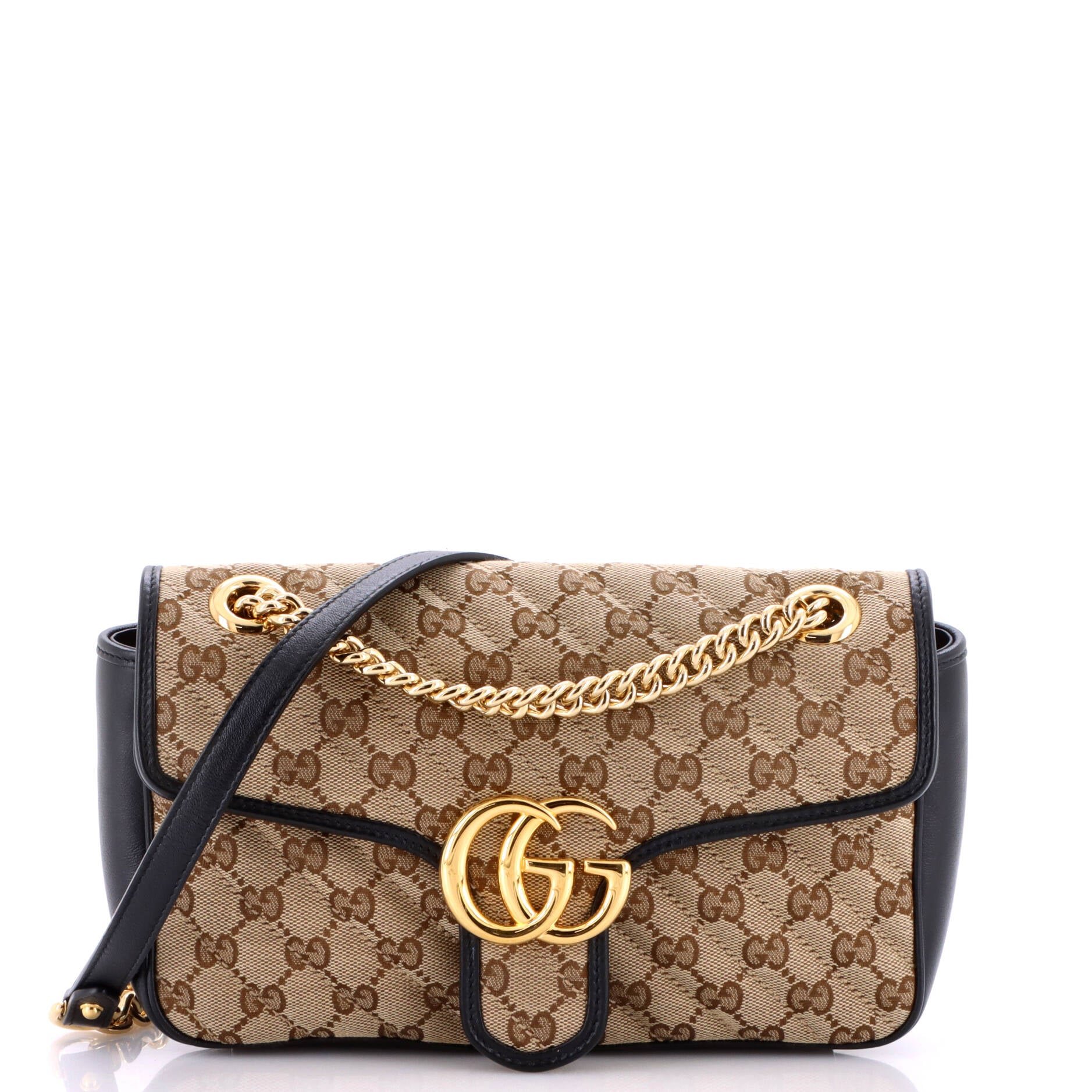 GG Marmont Flap Bag Diagonal Quilted GG Canvas with Leather Small