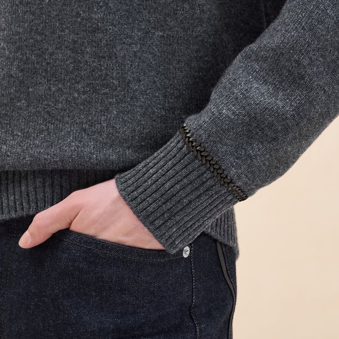 Anthracite "Detail Cuir Tresse" Crewneck Sweater