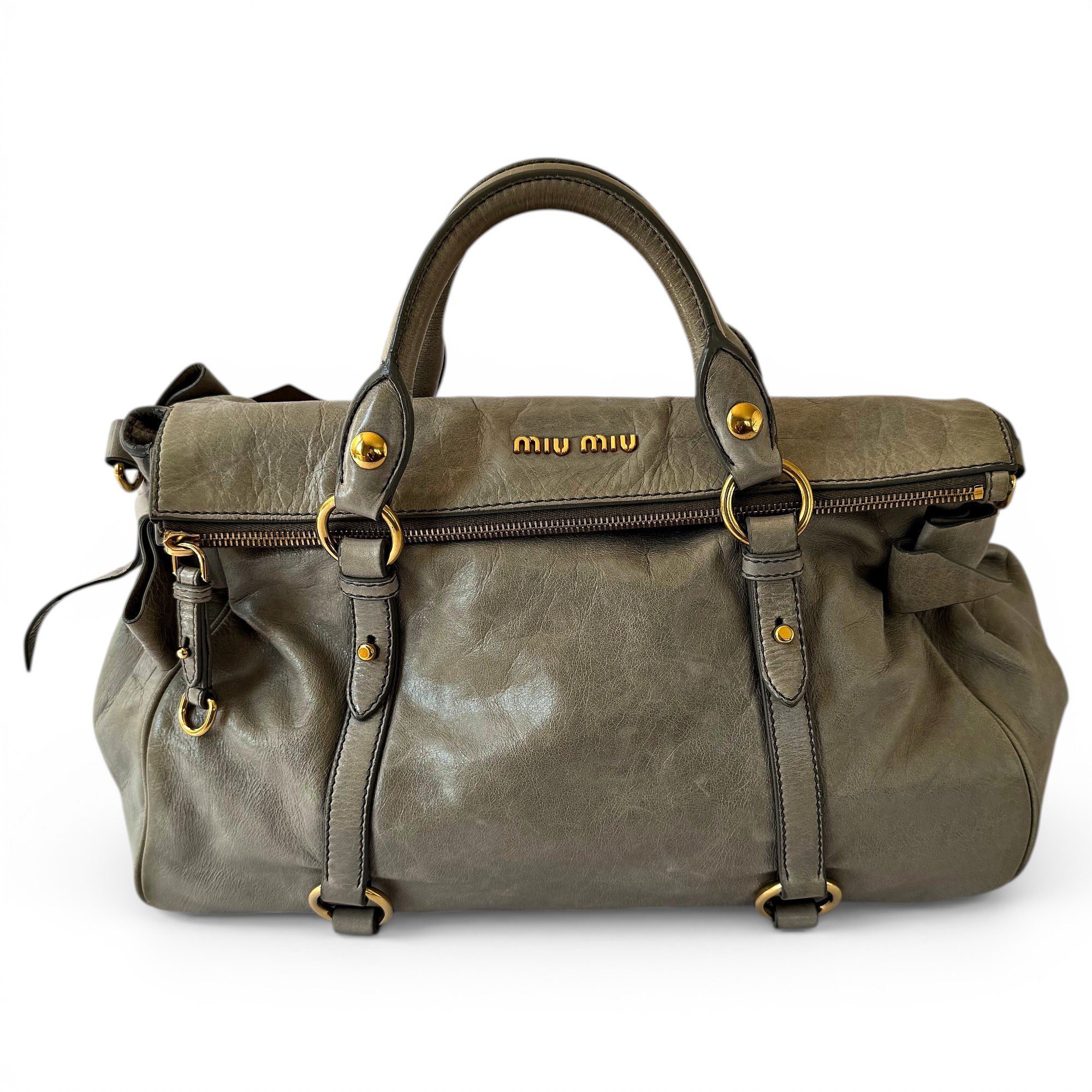 Bow bag leather handbag