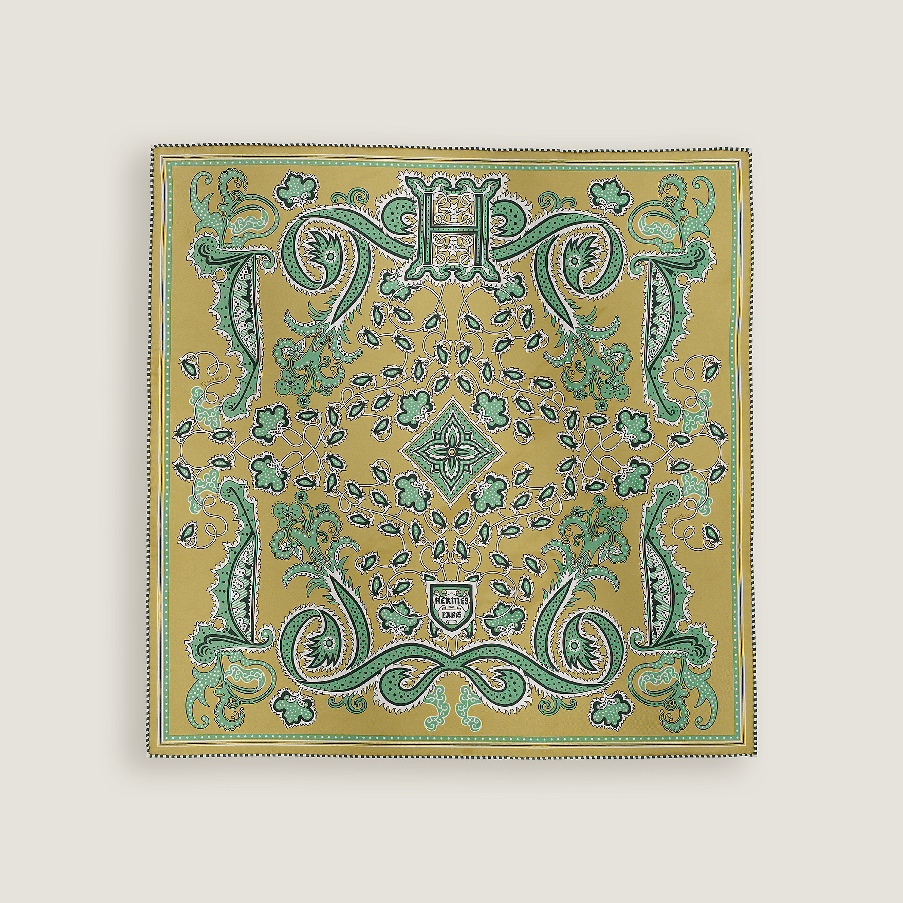 Hermès H Enlumine bandana 55 Absinthe/Vert Véronèse/Blanc | BagUSeek