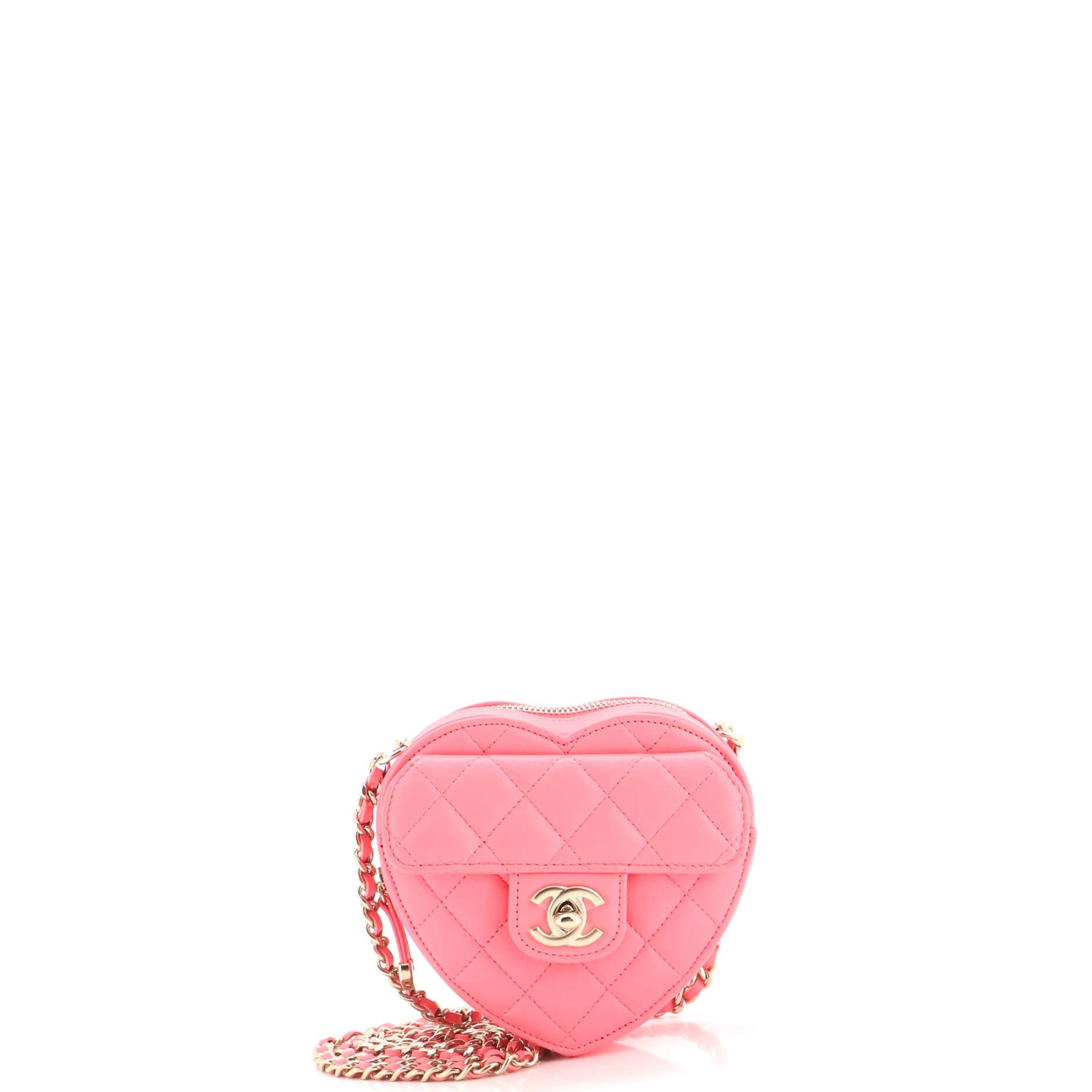 CC in Love Heart Clutch with Chain Quilted Lambskin