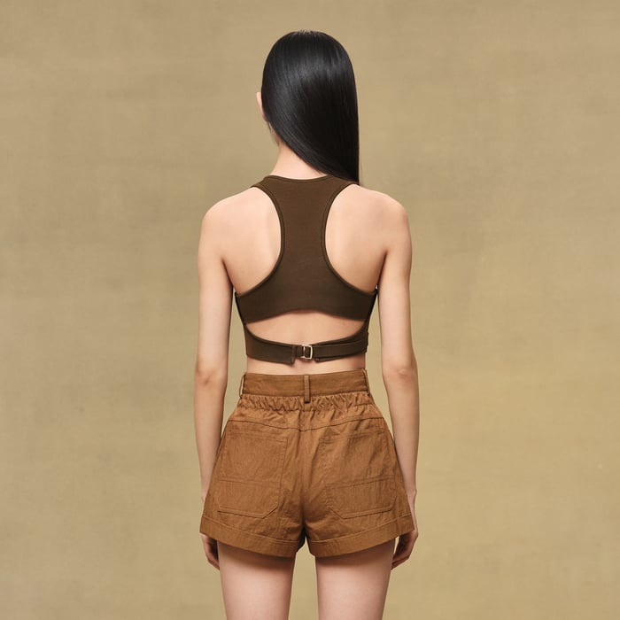 Brun Mahogany Pleated Waist Cotton Shorts