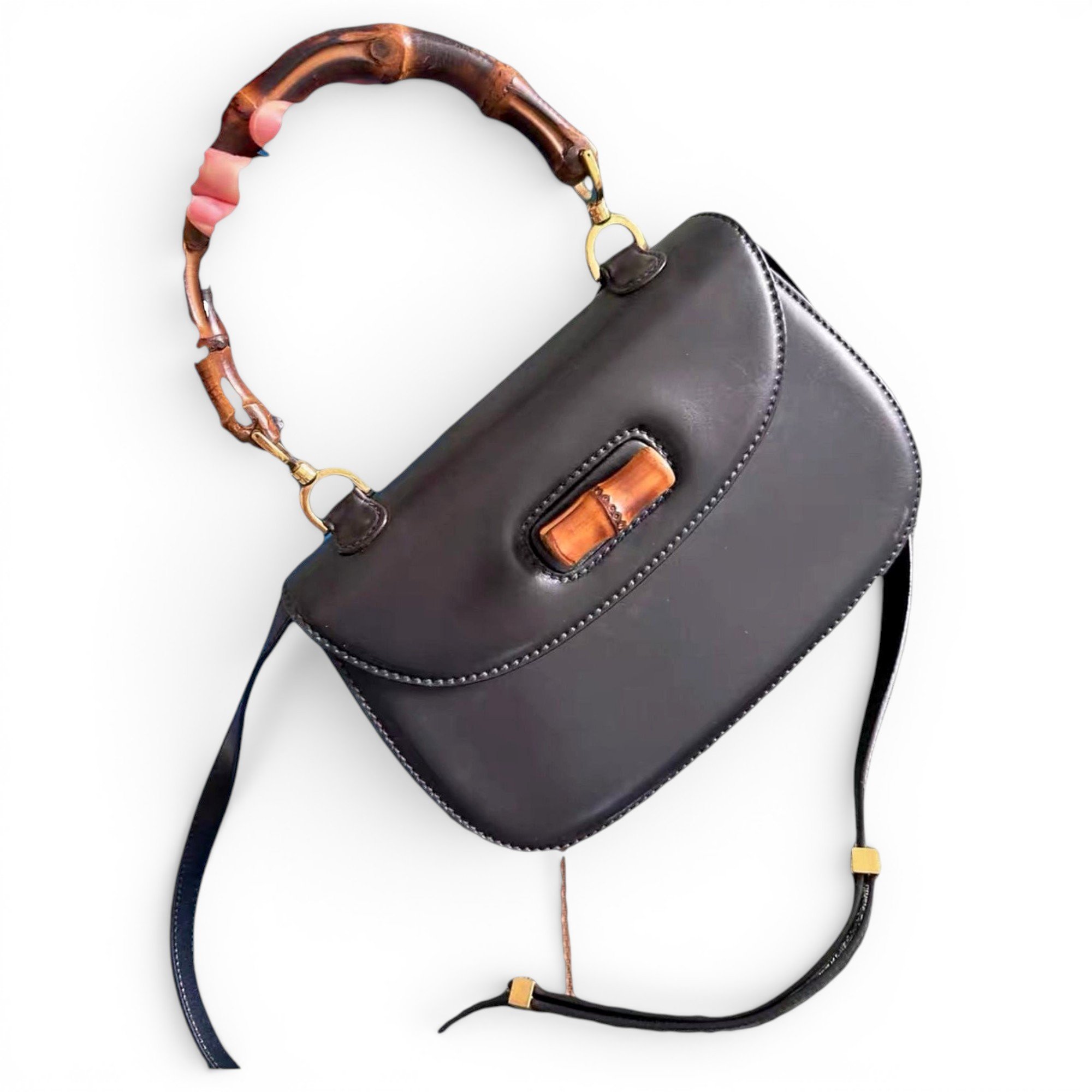 Convertible Bamboo Top Handle leather handbag