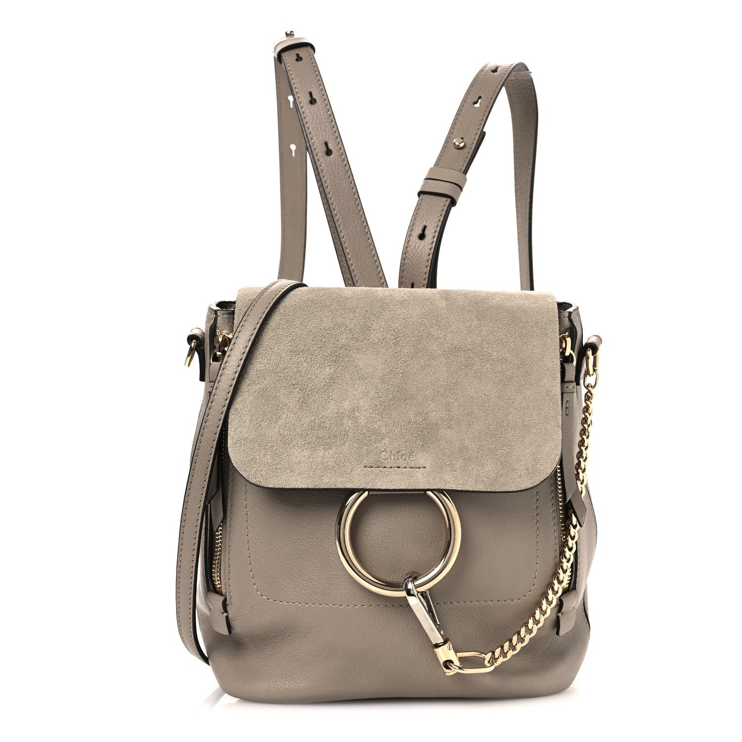 Chloe Suede Calfskin Medium Faye Backpack Motty Grey