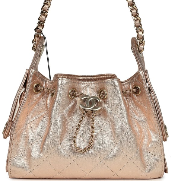 Chanel Mini 25 Hobo Bag Metallic Rose Gold Caviar Caviar Light Gold Hardware