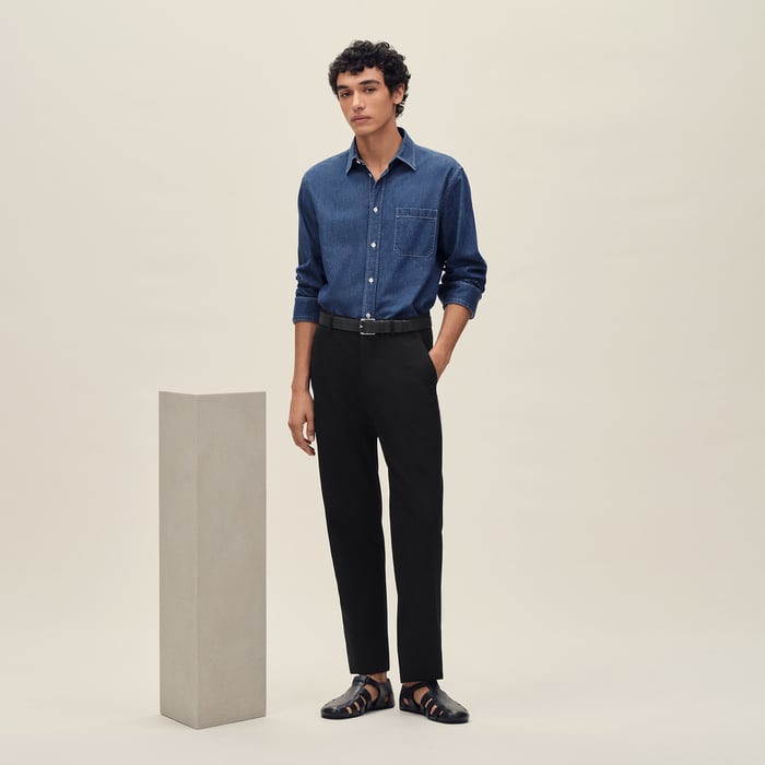 Indigo Lavé Straight Cut Shirt With Louis Collar