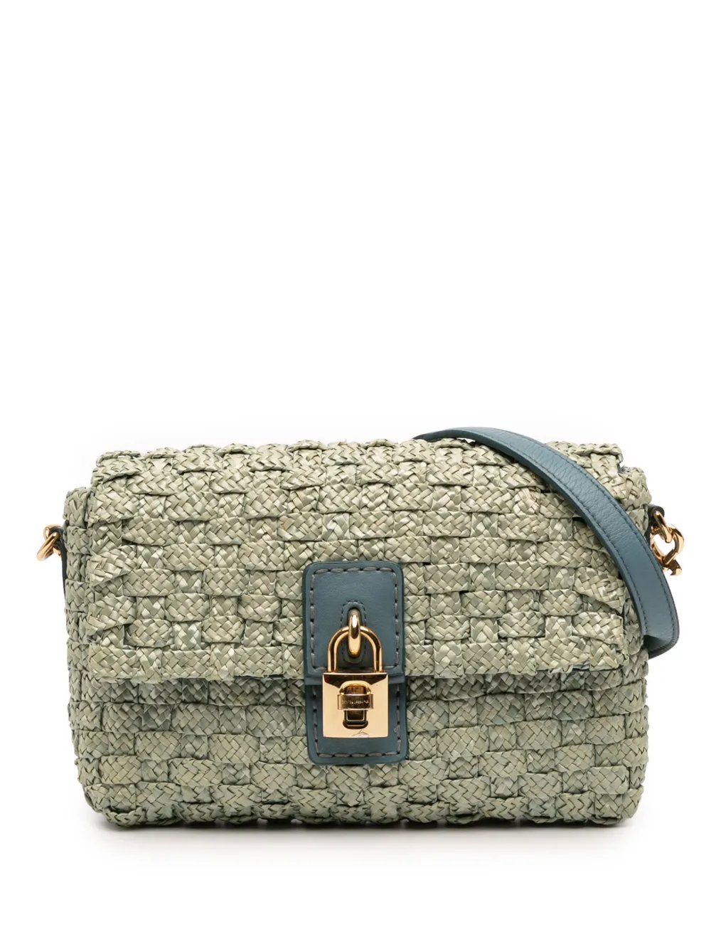 Dolce & Gabbana 2010-2026 Leather Trimmed Woven Raffia Padlock crossbody bag