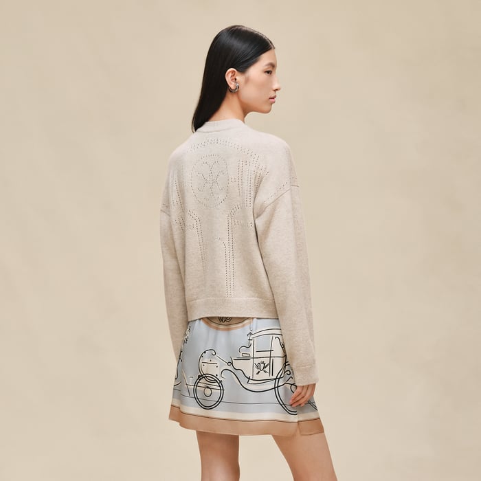 Beige Naturel Cashmere Long-sleeve Cardigan