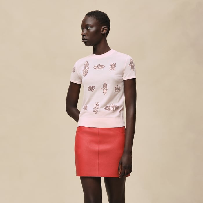 Rose Opaline "Ferronnerie" Short-sleeve Sweater