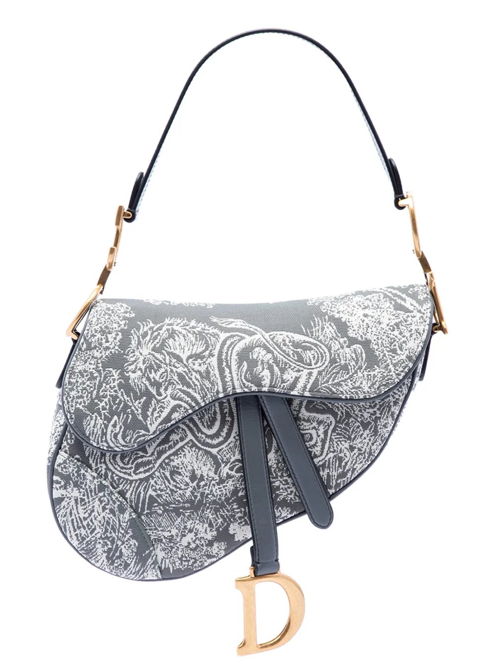 2021 Canvas Embroidered Reverse Toile De Jouy Saddle Bag shoulder bag