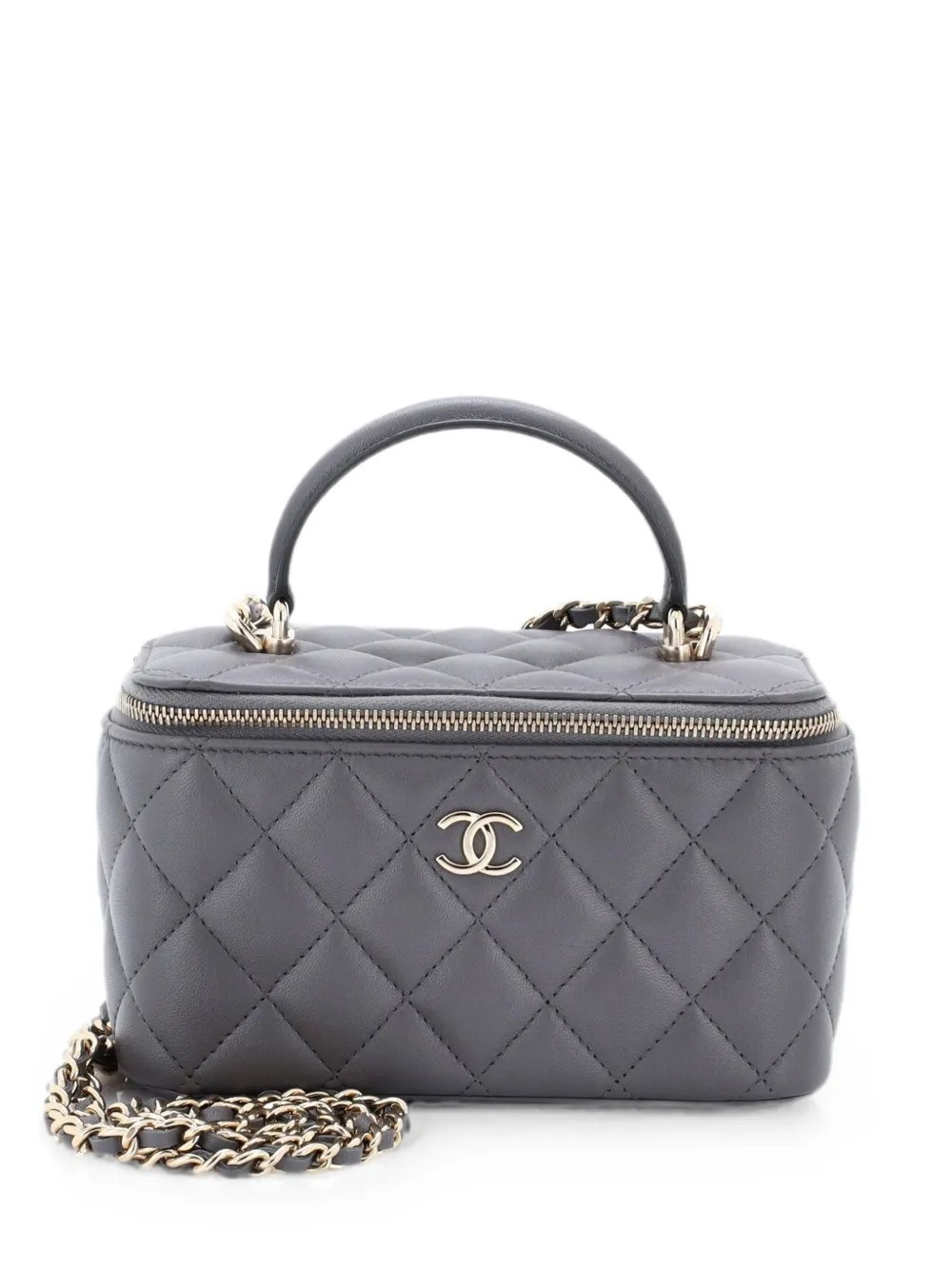 Classic Top Handle Vanity Case with Chain Quilted Lambskin Small crossbody bag