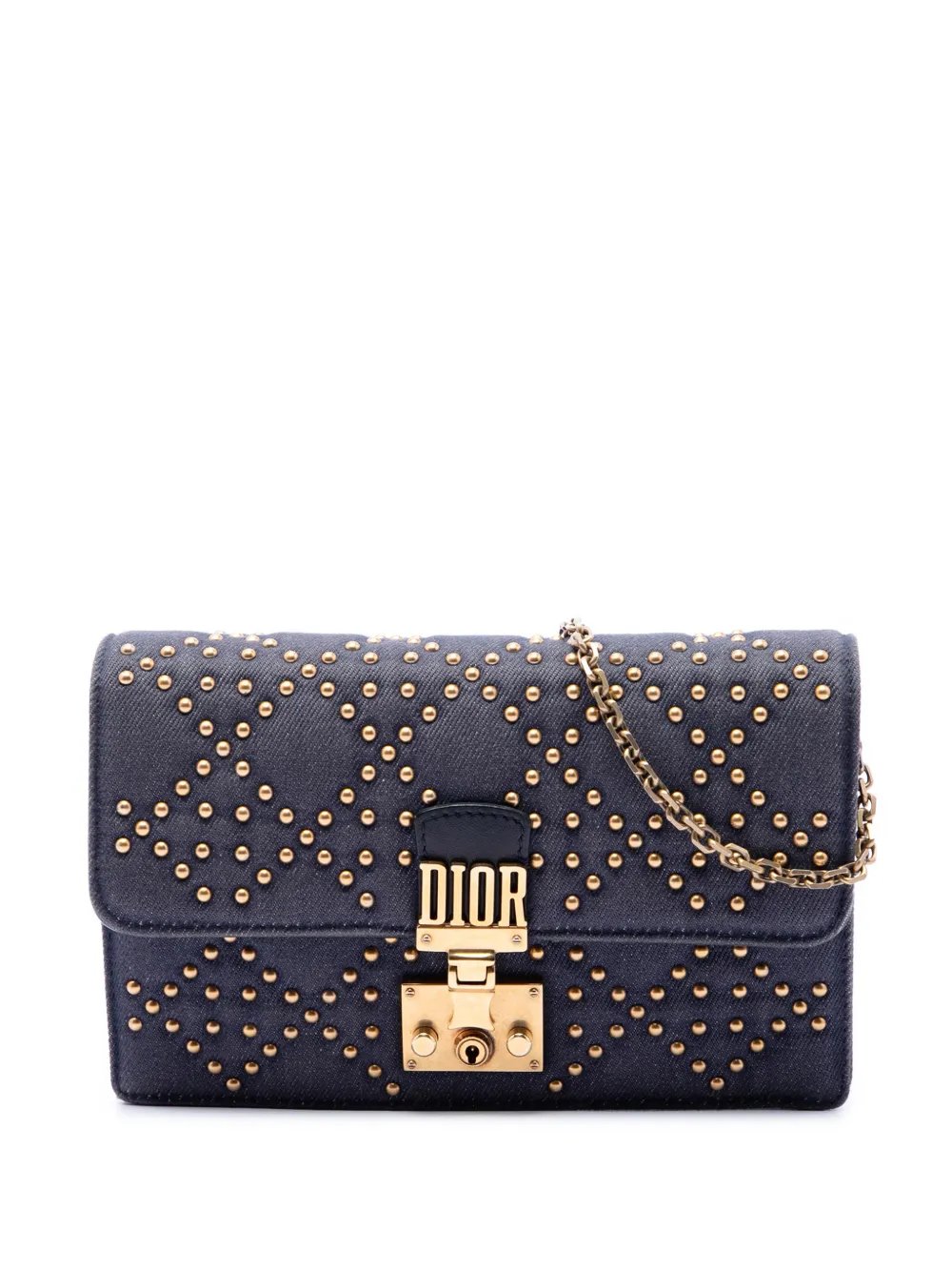 2017 Denim Cannage Studded DiorAddict Wallet on Chain crossbody bag