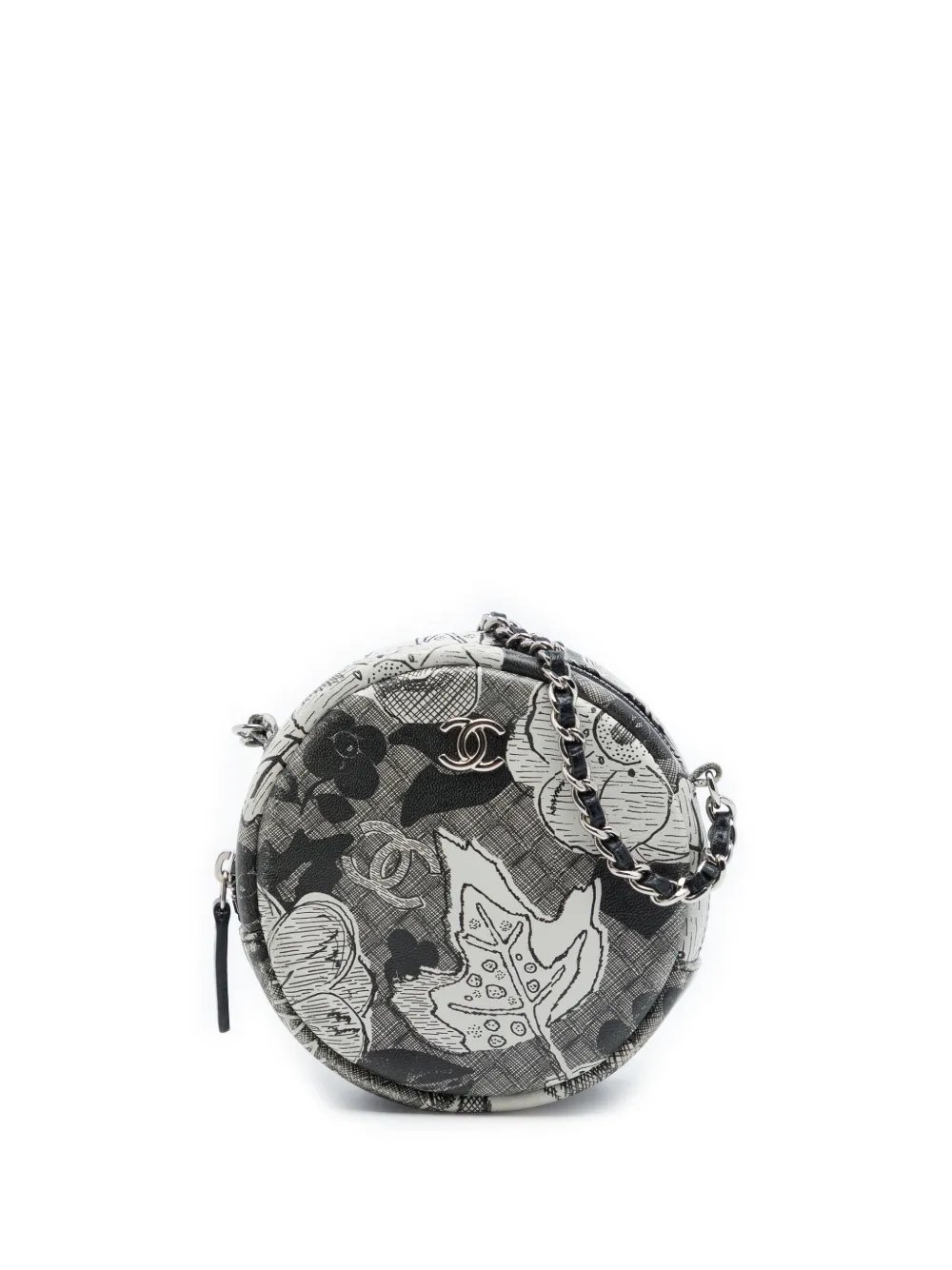 2018-2019 CC Calfskin Floral Round Clutch with Chain crossbody bag