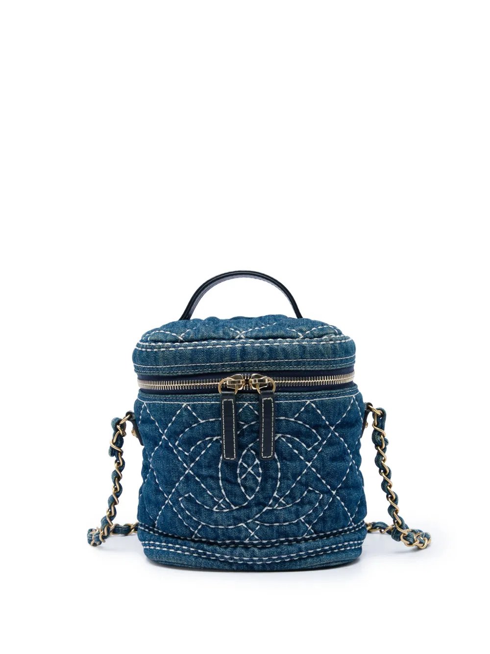 2019 CC Quilted Denim Trip Vanity Case with Chain satchel
