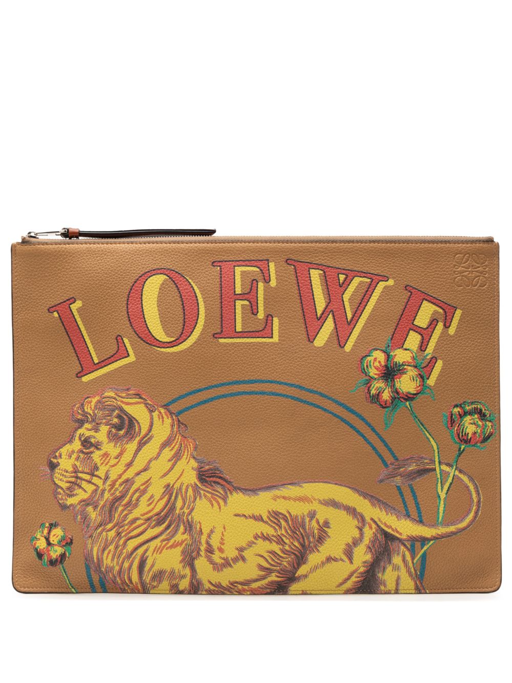 2018 Paulas Ibiza Leather Lion and Floral Print clutch bag