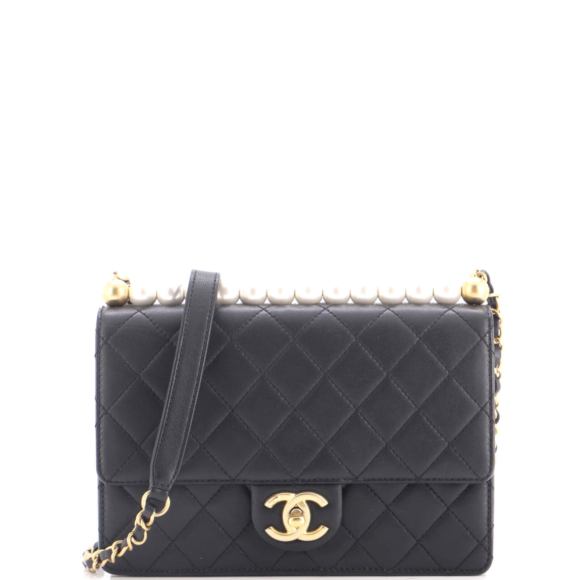 Chic Pearls Flap Bag Quilted Lambskin Small