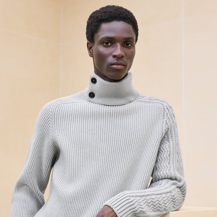 Silex Cashmere "Fisherman Graphique" Twisted Collar Sweater