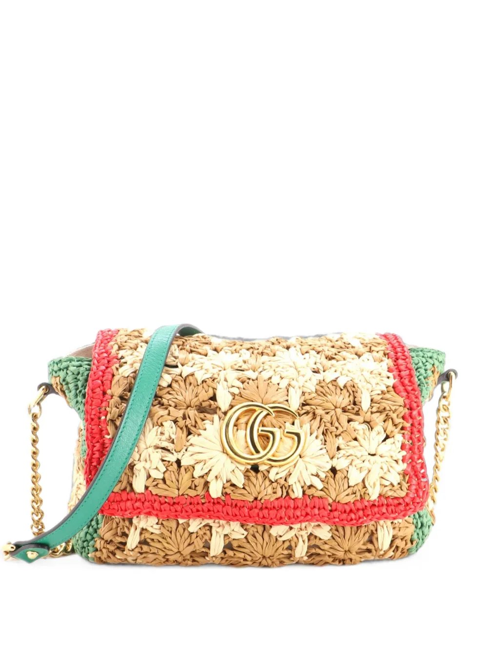 GG Marmont Flap Bag Raffia Small shoulder bag