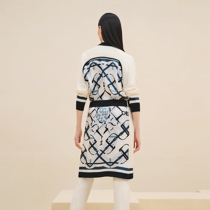 Blanc Naturel "Mors a Jouets Detoure" Long-sleeve Twillaine Cardigan