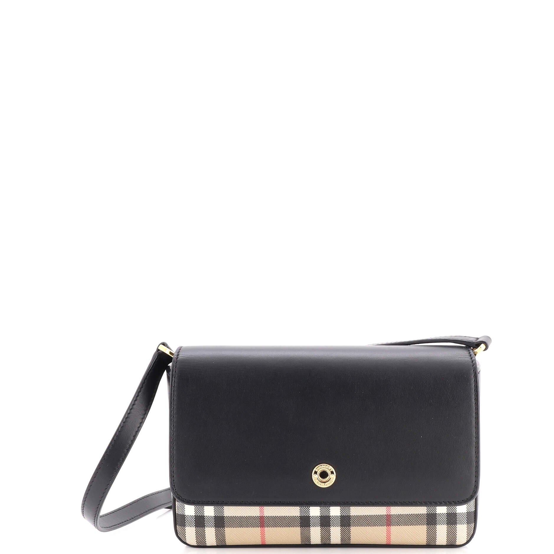 New Hampshire Shoulder Bag Leather and Vintage Check Coated Canvas Small