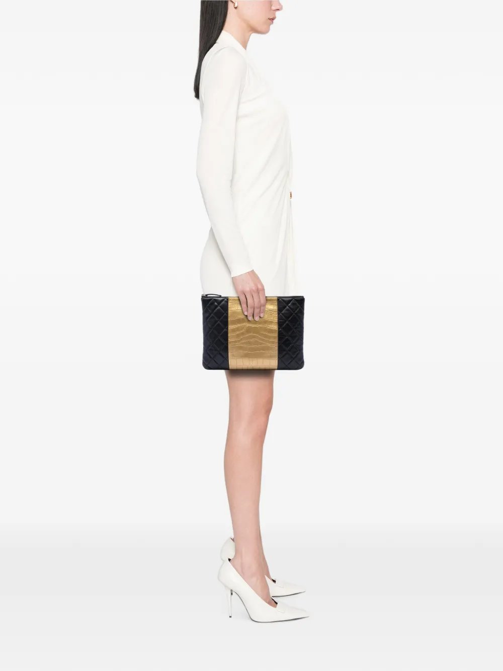 2019 Quilted Lambskin and Crocodile Embossed Metallic Calfskin Reissue 2.55 clutch bag