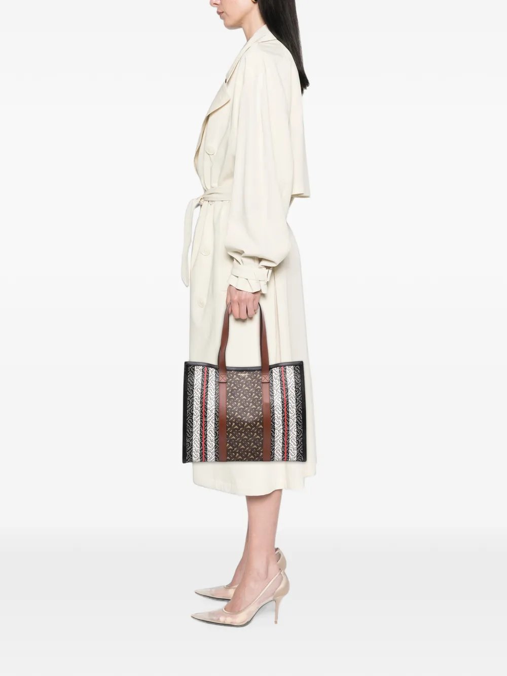 2018-2023 TB Monogram E Canvas Stripe Book tote bag