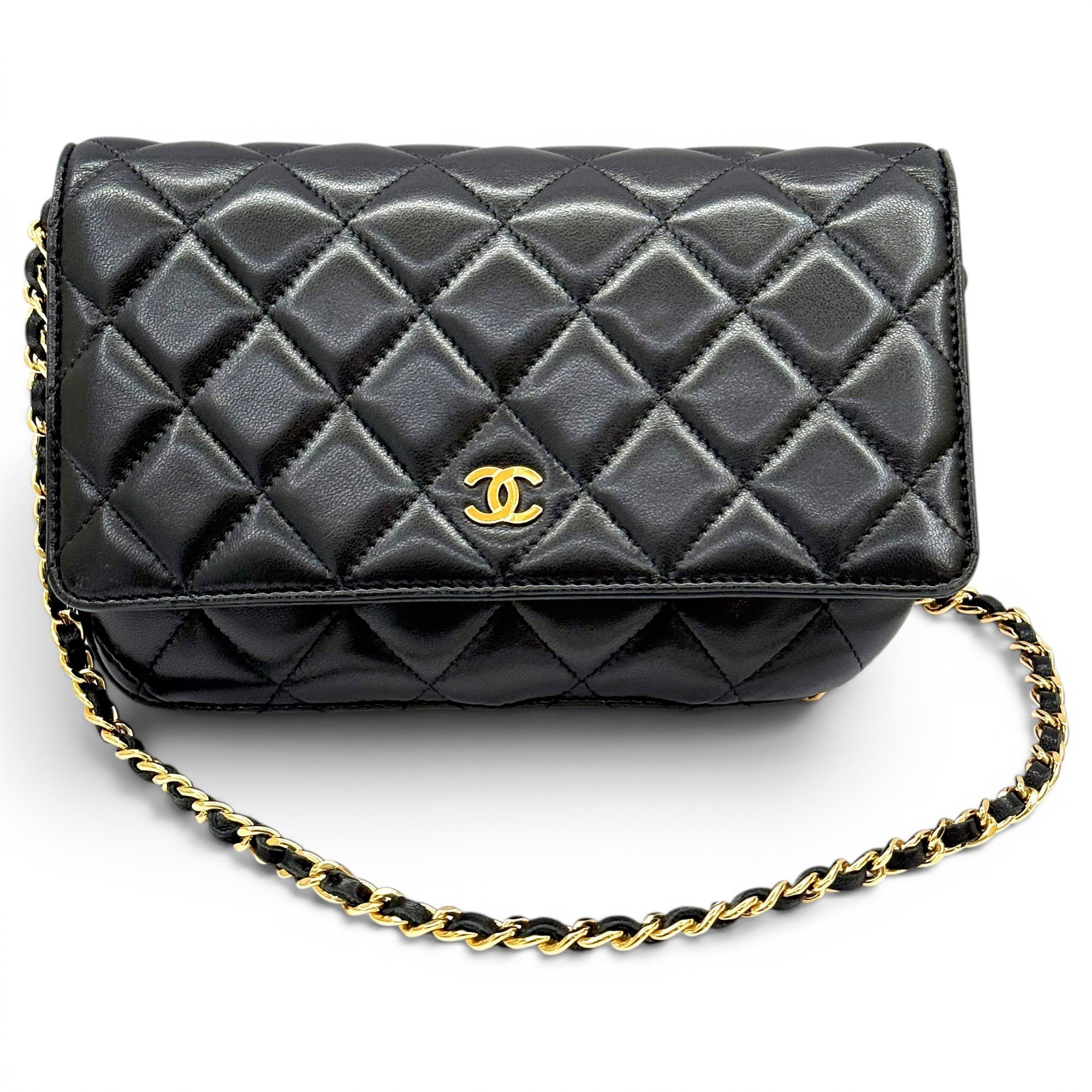 Trendy CC Wallet on Chain leather handbag