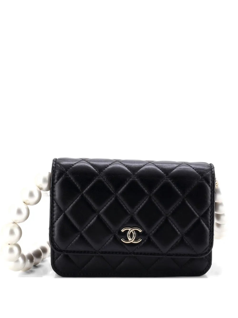 Pearl Strap CC Wallet on Chain Quilted Calfskin Mini crossbody bag