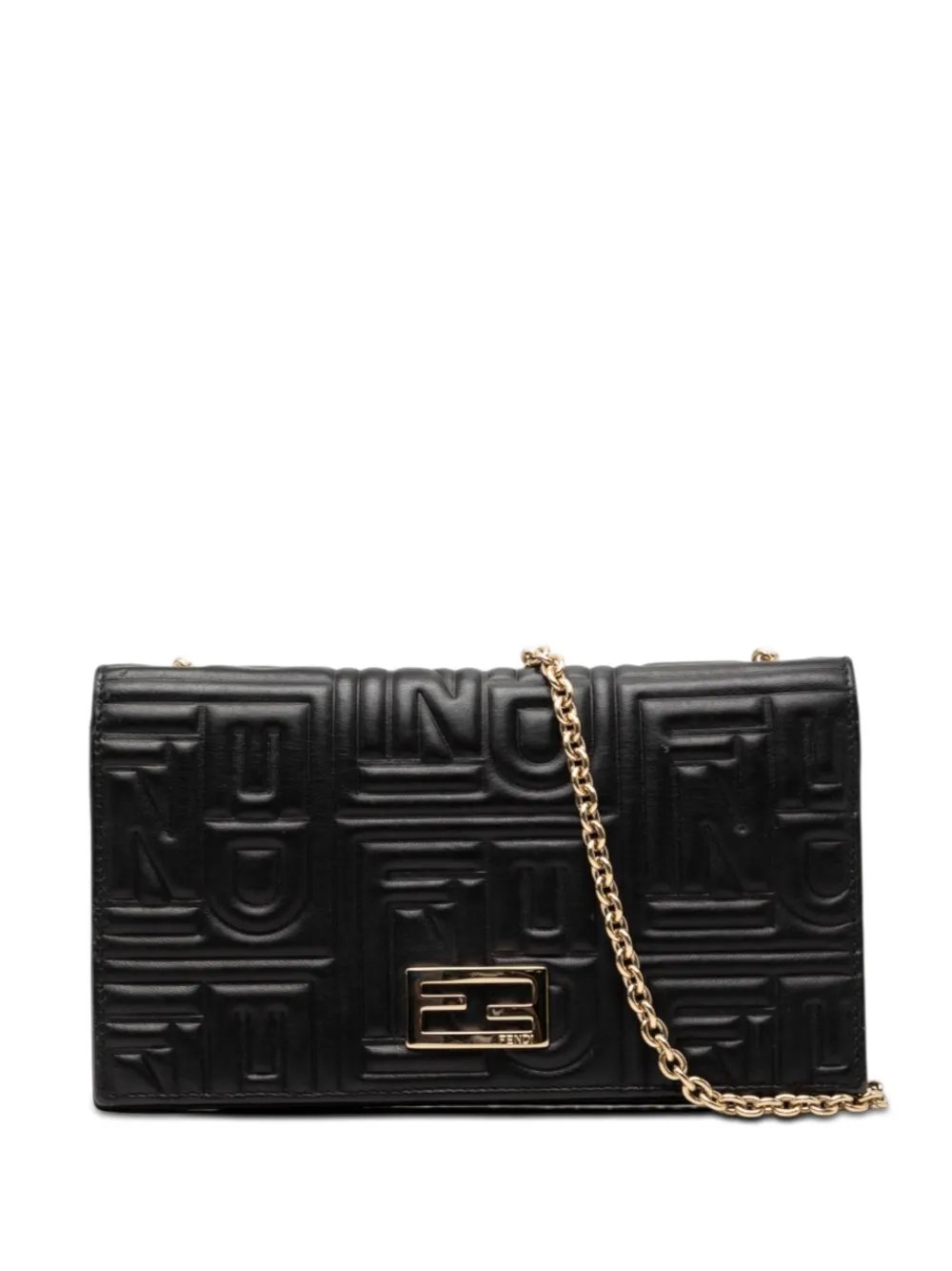 Fendi 2000-2010 Embossed Nappa Logo Chain Clutch crossbody bag