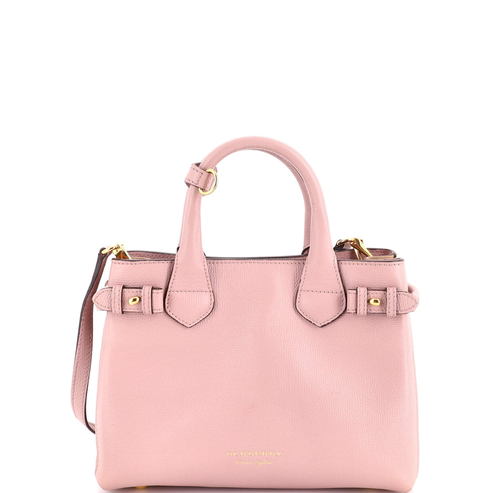 Burberry Banner Tote Leather and House Check Canvas Small