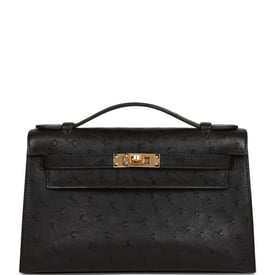 Hermes Hermes Kelly Pochette Black Ostrich Gold Hardware